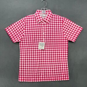 Leon Levin Polo Shirt Pink Gingham Womens Small Short Sleeve Preppy New